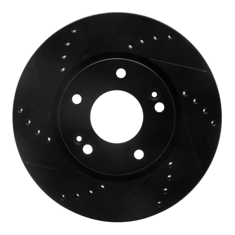 Hyundai Tucson Brake Rotor (1) - Front Left - R1 Concepts - Drilled & Slotted - Black - `03-`13